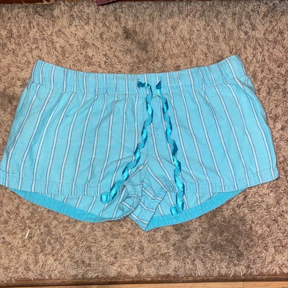 Blue and white stripped sleep shorts, size Small
